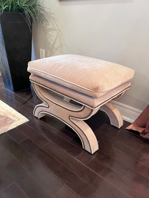 Beige Ottoman with Nailhead Trim