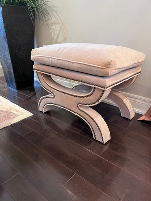 Beige Ottoman with Nailhead Trim