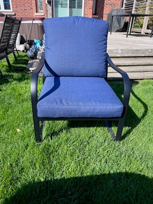 Black Metal Frame, Blue Cushions C-Spring Armchair