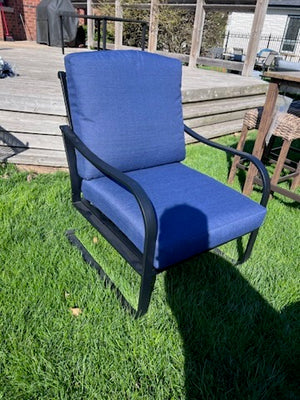Black Metal Frame, Blue Cushions C-Spring Armchair