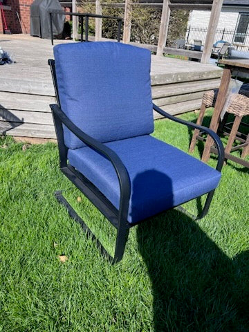 Black Metal Frame, Blue Cushions C-Spring Armchair
