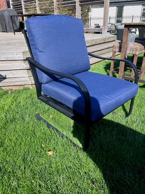 Black Metal Frame, Blue Cushions C-Spring Armchair