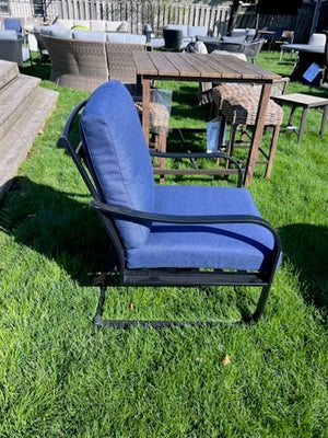 Black Metal Frame, Blue Cushions C-Spring Armchair