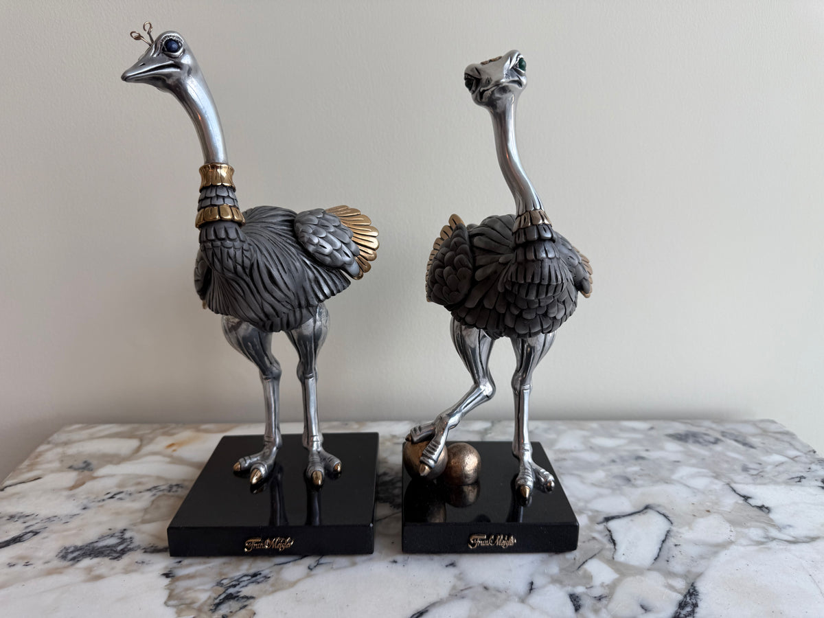 Pair of Frank Meisler Signed Limited Edition Male & Female Ostrich Fine Metal Sculptures- 10.75"