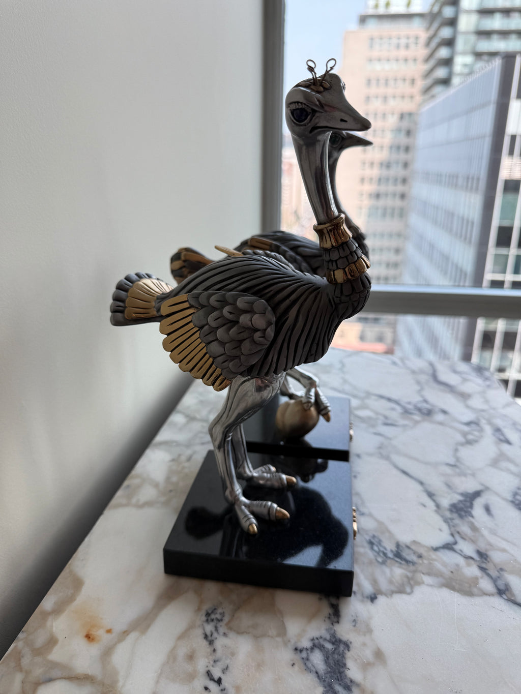 Pair of Frank Meisler Signed Limited Edition Male & Female Ostrich Fine Metal Sculptures- 10.75"