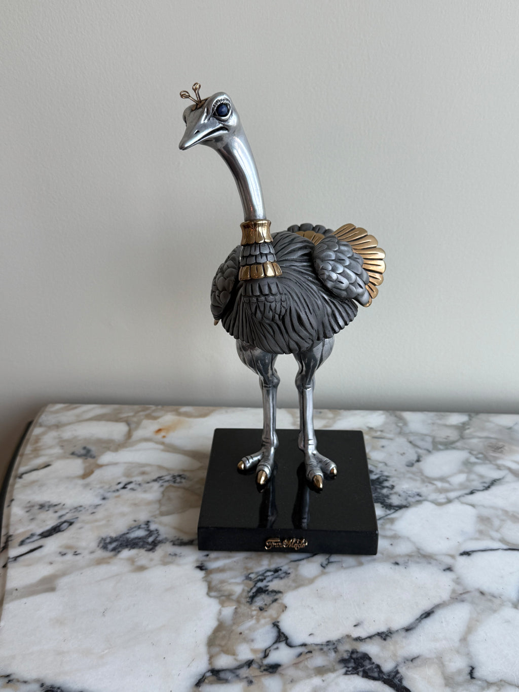 Pair of Frank Meisler Signed Limited Edition Male & Female Ostrich Fine Metal Sculptures- 10.75"
