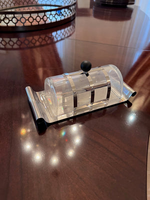 Alessi Stainless Steel Butter Dish W/ Glass Lid, Designed by Michael Graves