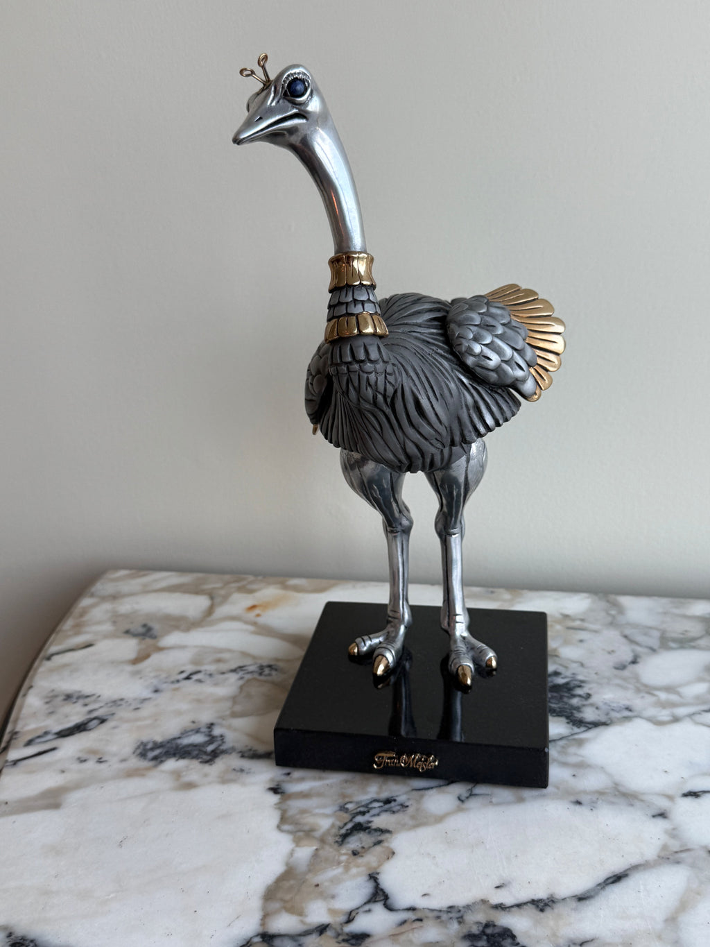 Pair of Frank Meisler Signed Limited Edition Male & Female Ostrich Fine Metal Sculptures- 10.75"