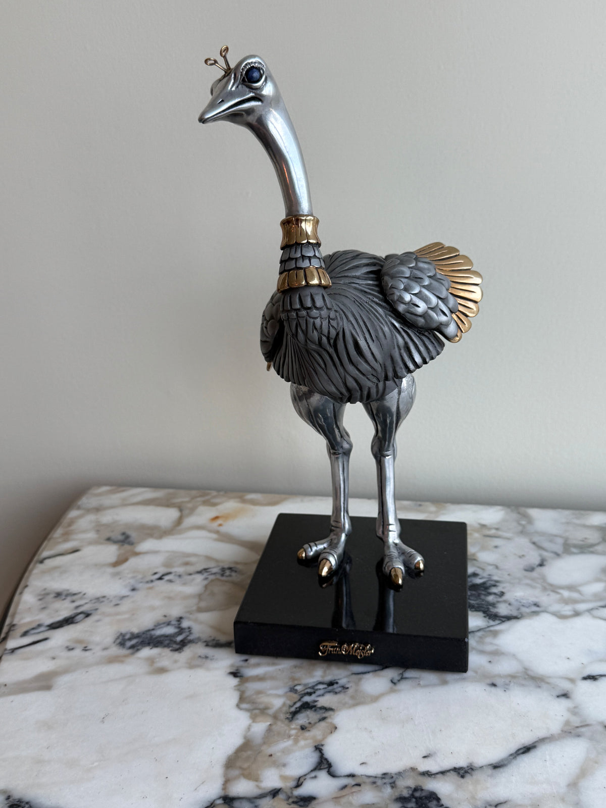 Pair of Frank Meisler Signed Limited Edition Male & Female Ostrich Fine Metal Sculptures- 10.75"