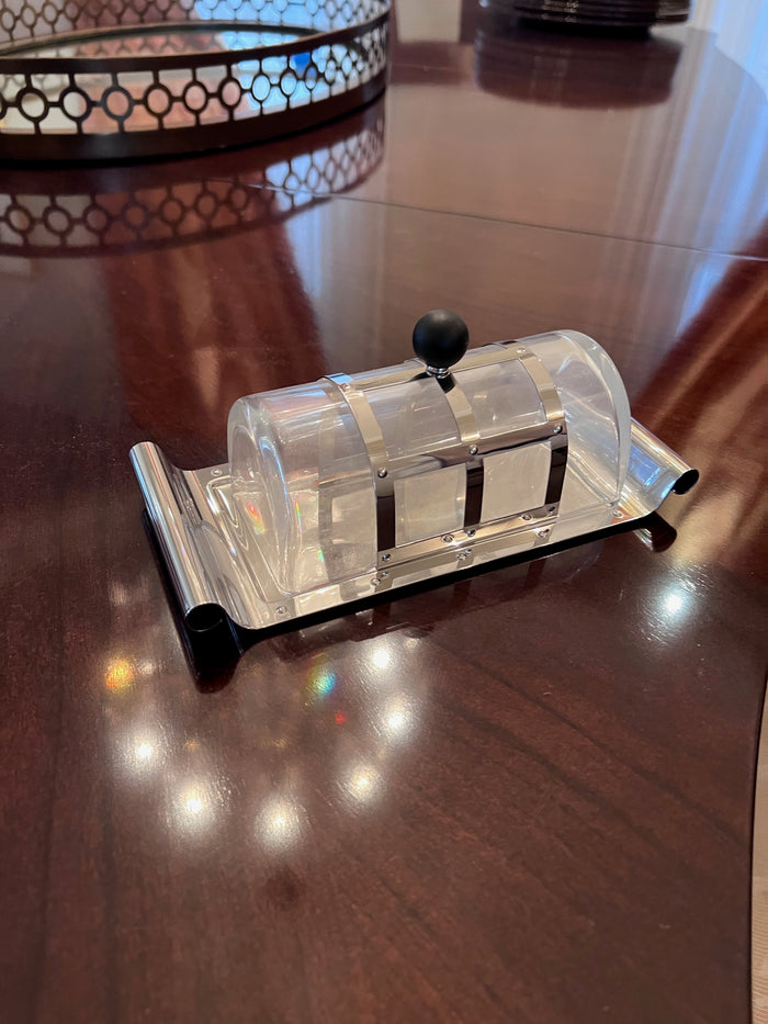 Alessi Stainless Steel Butter Dish W/ Glass Lid, Designed by Michael Graves
