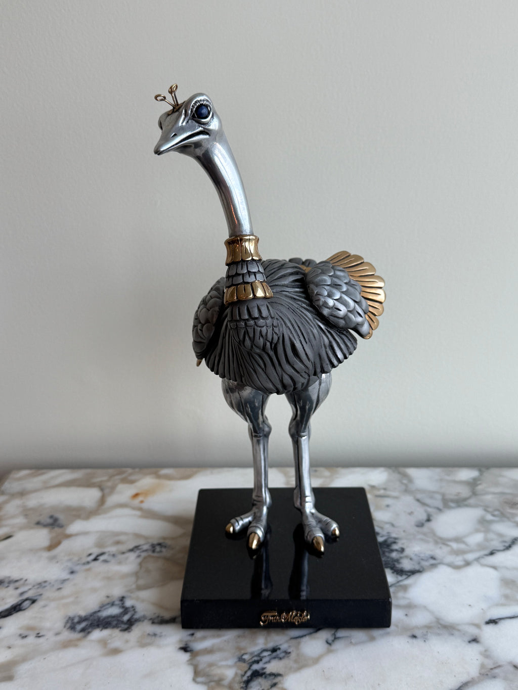 Pair of Frank Meisler Signed Limited Edition Male & Female Ostrich Fine Metal Sculptures- 10.75"
