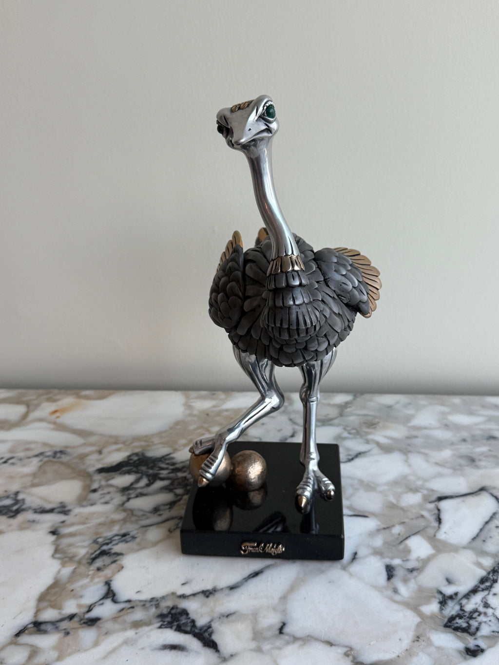 Pair of Frank Meisler Signed Limited Edition Male & Female Ostrich Fine Metal Sculptures- 10.75"
