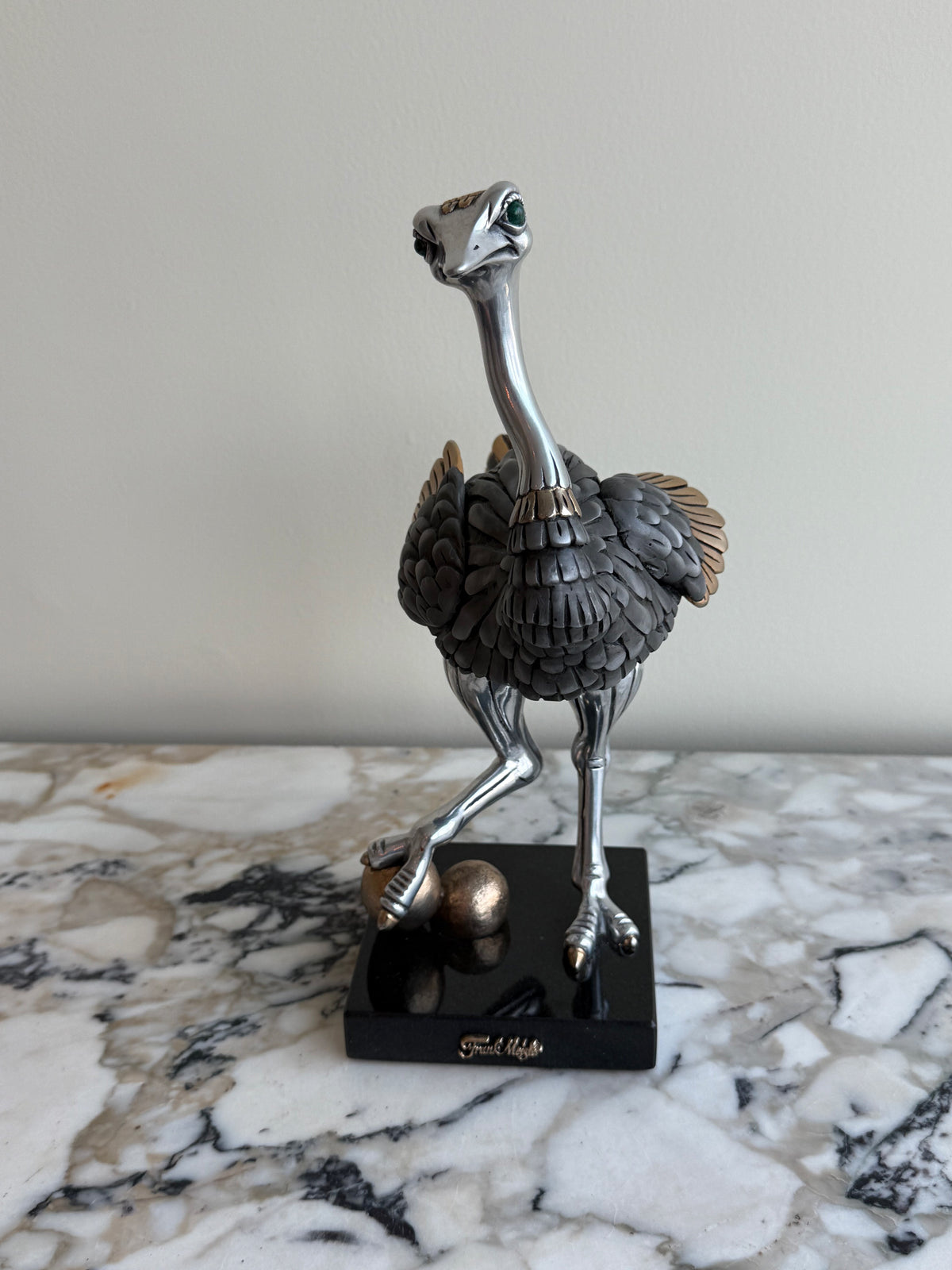 Pair of Frank Meisler Signed Limited Edition Male & Female Ostrich Fine Metal Sculptures- 10.75"