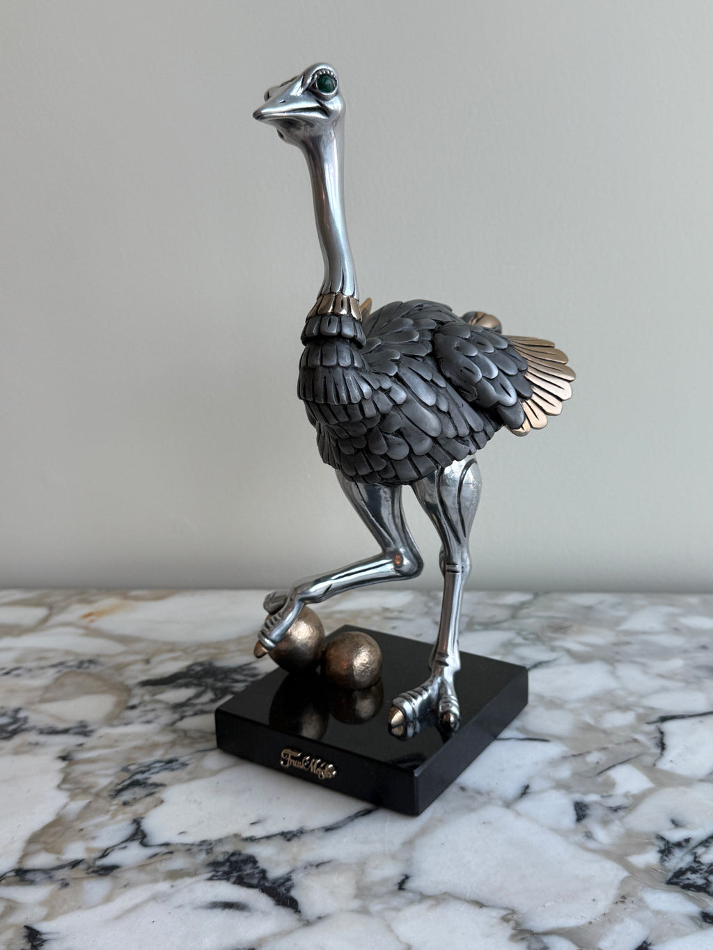 Pair of Frank Meisler Signed Limited Edition Male & Female Ostrich Fine Metal Sculptures- 10.75"