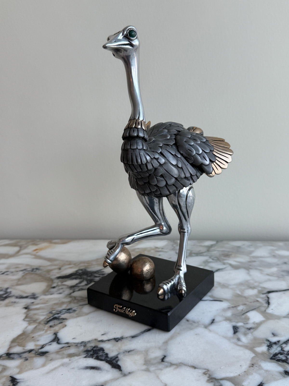Pair of Frank Meisler Signed Limited Edition Male & Female Ostrich Fine Metal Sculptures- 10.75"