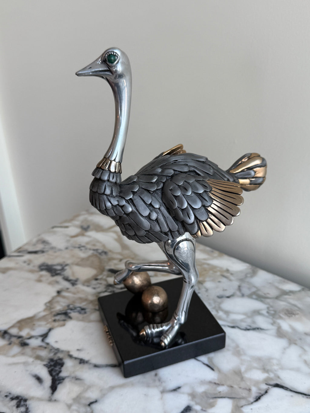 Pair of Frank Meisler Signed Limited Edition Male & Female Ostrich Fine Metal Sculptures- 10.75"