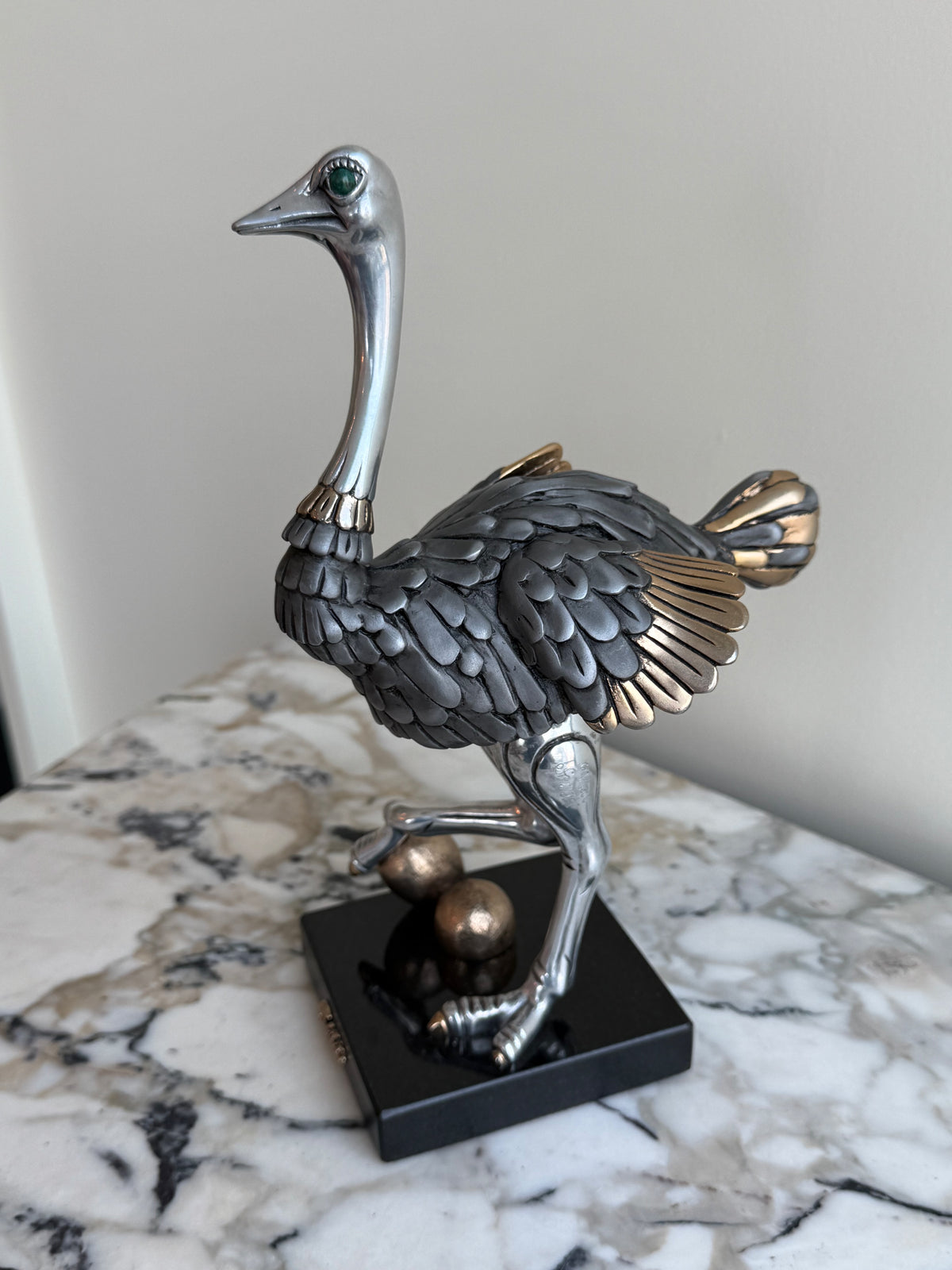 Pair of Frank Meisler Signed Limited Edition Male & Female Ostrich Fine Metal Sculptures- 10.75"