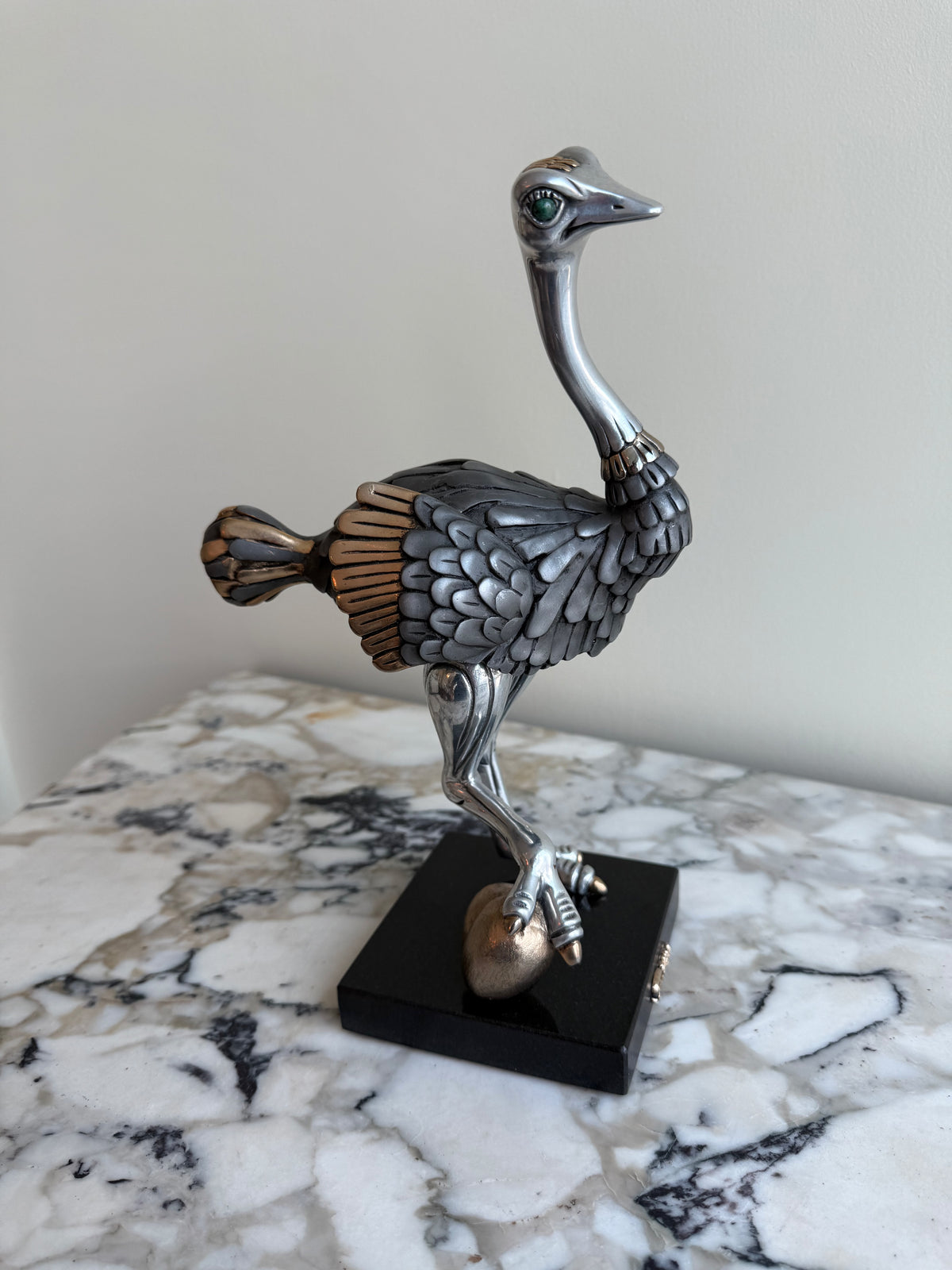 Pair of Frank Meisler Signed Limited Edition Male & Female Ostrich Fine Metal Sculptures- 10.75"