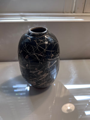 Black with White Lines Pottery Vase