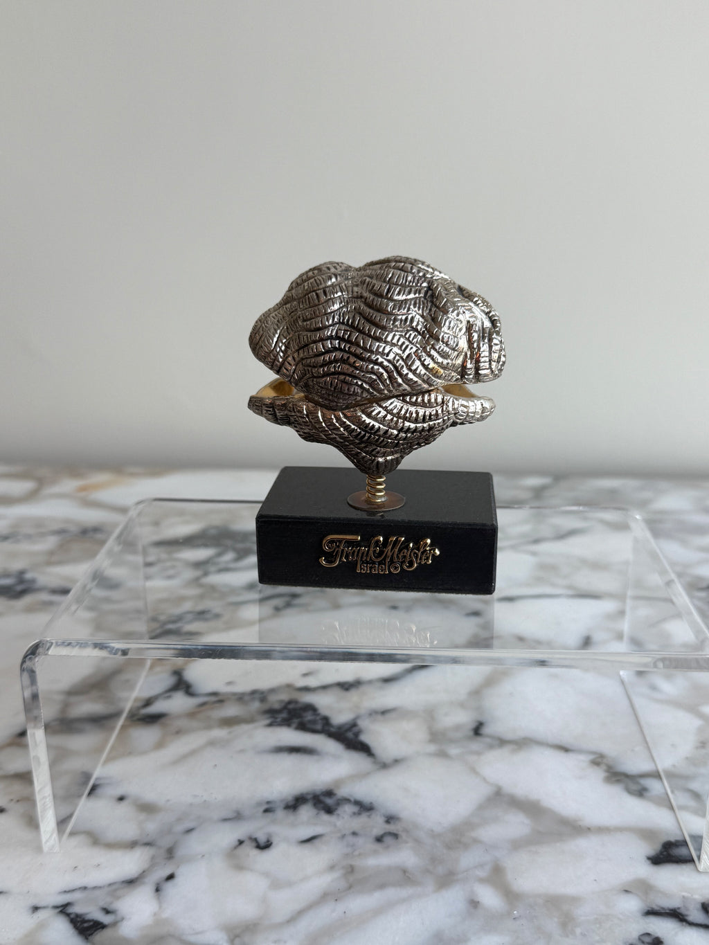 Frank Meisler Signed Limited Edition Mini Pearl Oyster Fine Metal Sculpture- 3.5"h