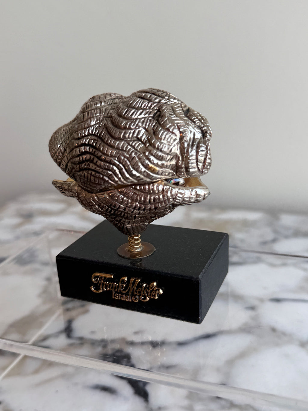 Frank Meisler Signed Limited Edition Mini Pearl Oyster Fine Metal Sculpture- 3.5"h