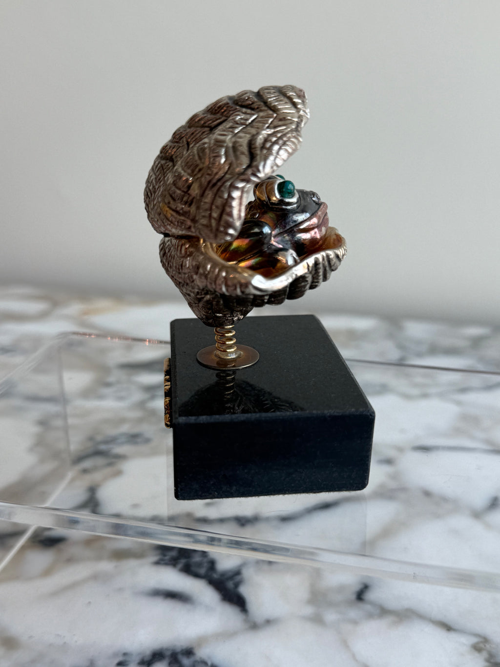 Frank Meisler Signed Limited Edition Mini Pearl Oyster Fine Metal Sculpture- 3.5"h