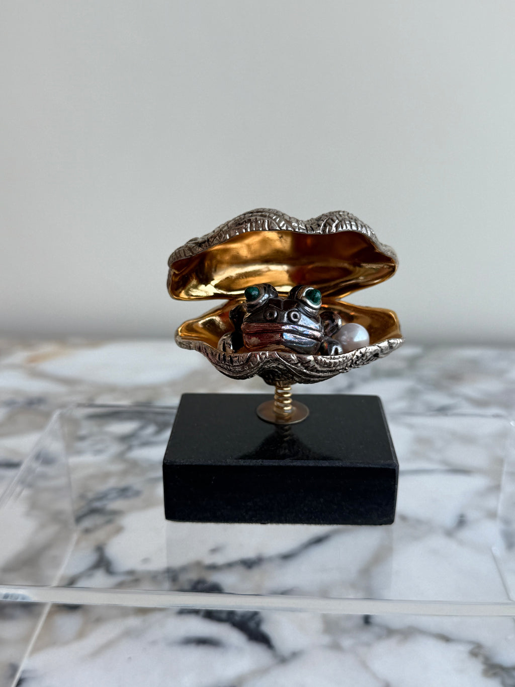 Frank Meisler Signed Limited Edition Mini Pearl Oyster Fine Metal Sculpture- 3.5"h