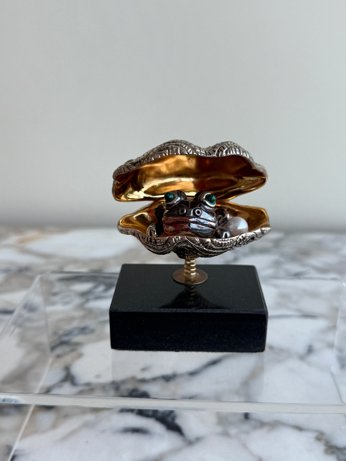 Frank Meisler Signed Limited Edition Mini Pearl Oyster Fine Metal Sculpture- 3.5"h