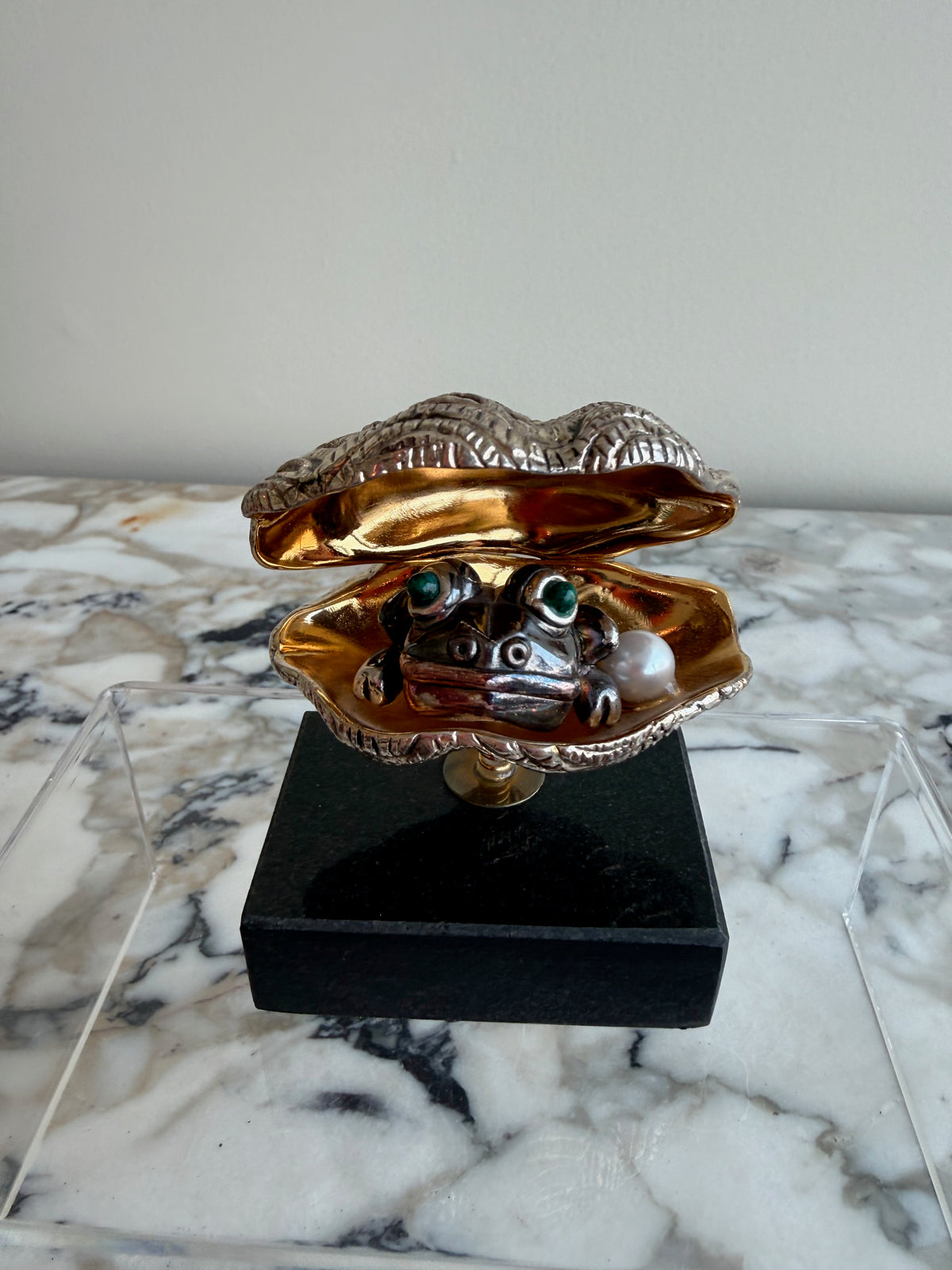 Frank Meisler Signed Limited Edition Mini Pearl Oyster Fine Metal Sculpture- 3.5"h