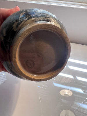 Black with White Lines Pottery Vase