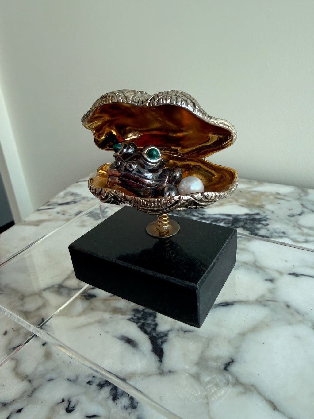 Frank Meisler Signed Limited Edition Mini Pearl Oyster Fine Metal Sculpture- 3.5"h