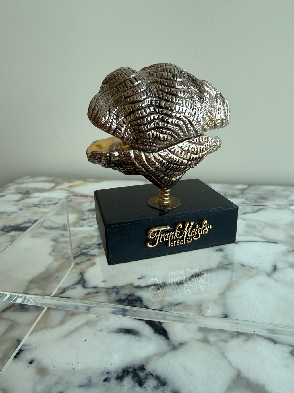 Frank Meisler Signed Limited Edition Mini Pearl Oyster Fine Metal Sculpture- 3.5"h