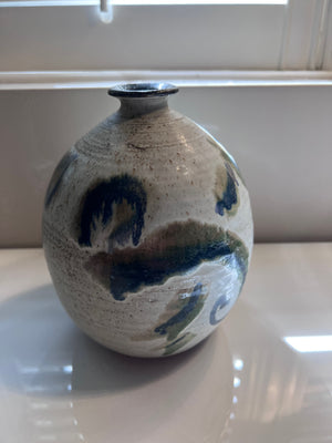 White, Green & Blue Pottery Vase, Signed McEwan
