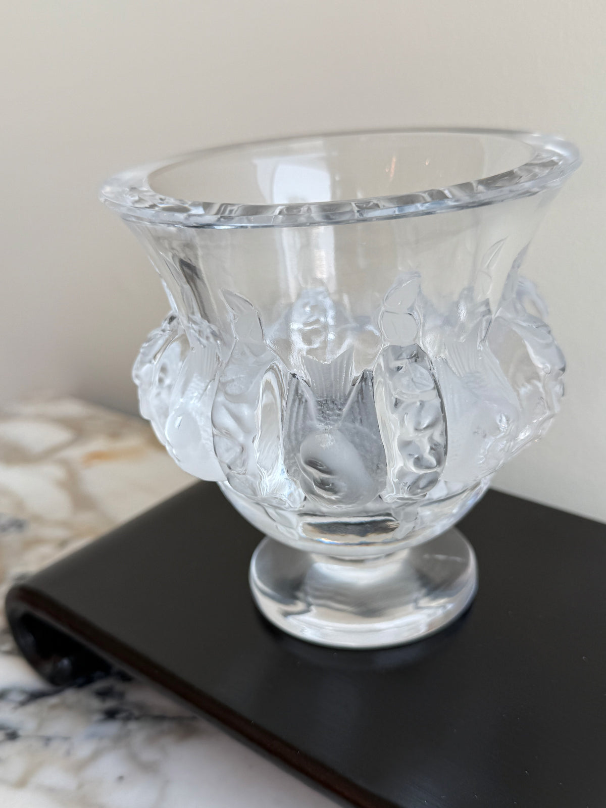 Lalique Crystal Dampierre Pedestal Vase- 4.75"