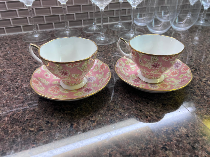 2 Royal Albert Vintage Florals Peach Cups & Saucers