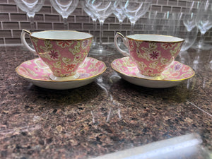 2 Royal Albert Vintage Florals Peach Cups & Saucers