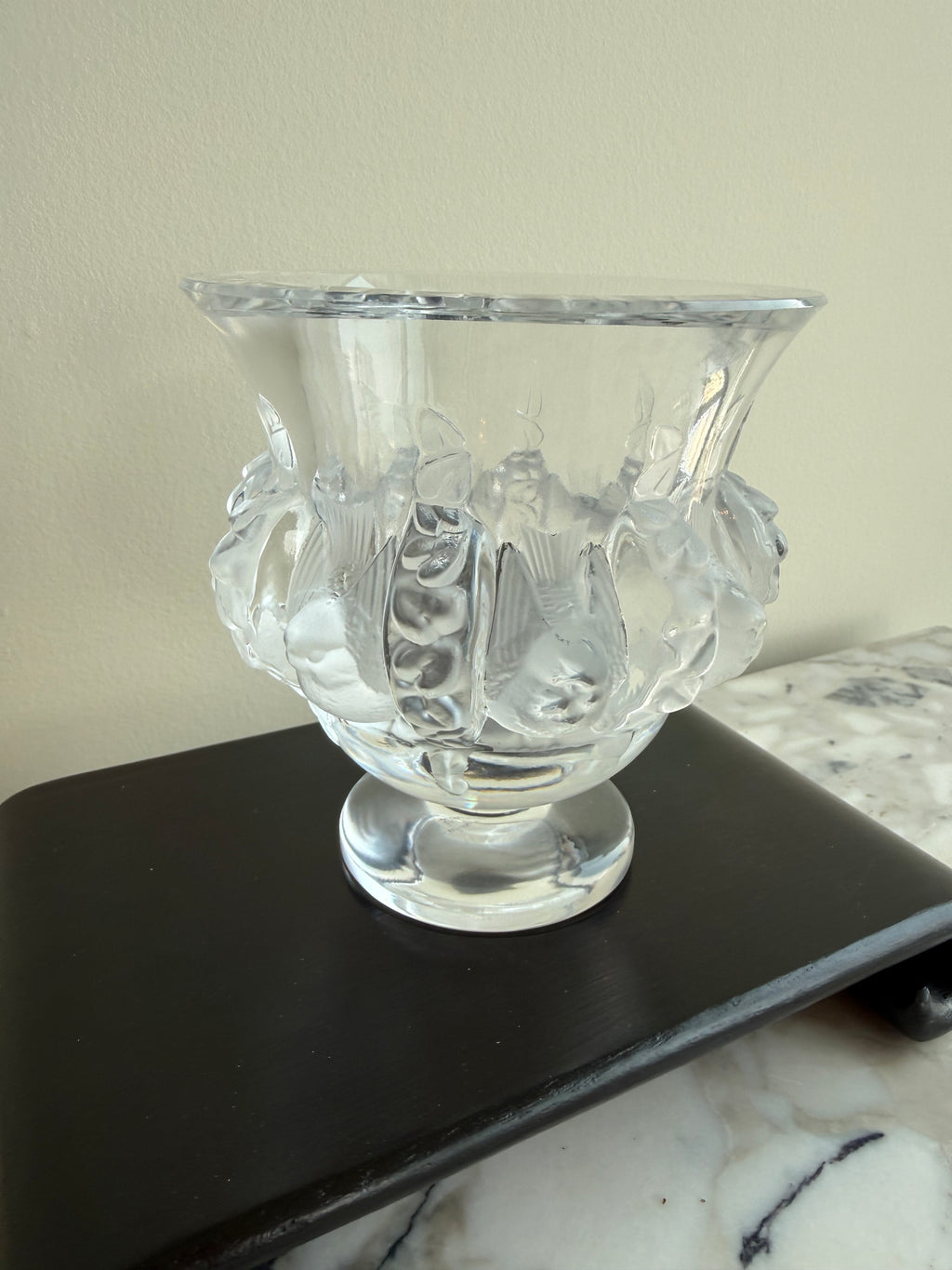 Lalique Crystal Dampierre Pedestal Vase- 4.75"