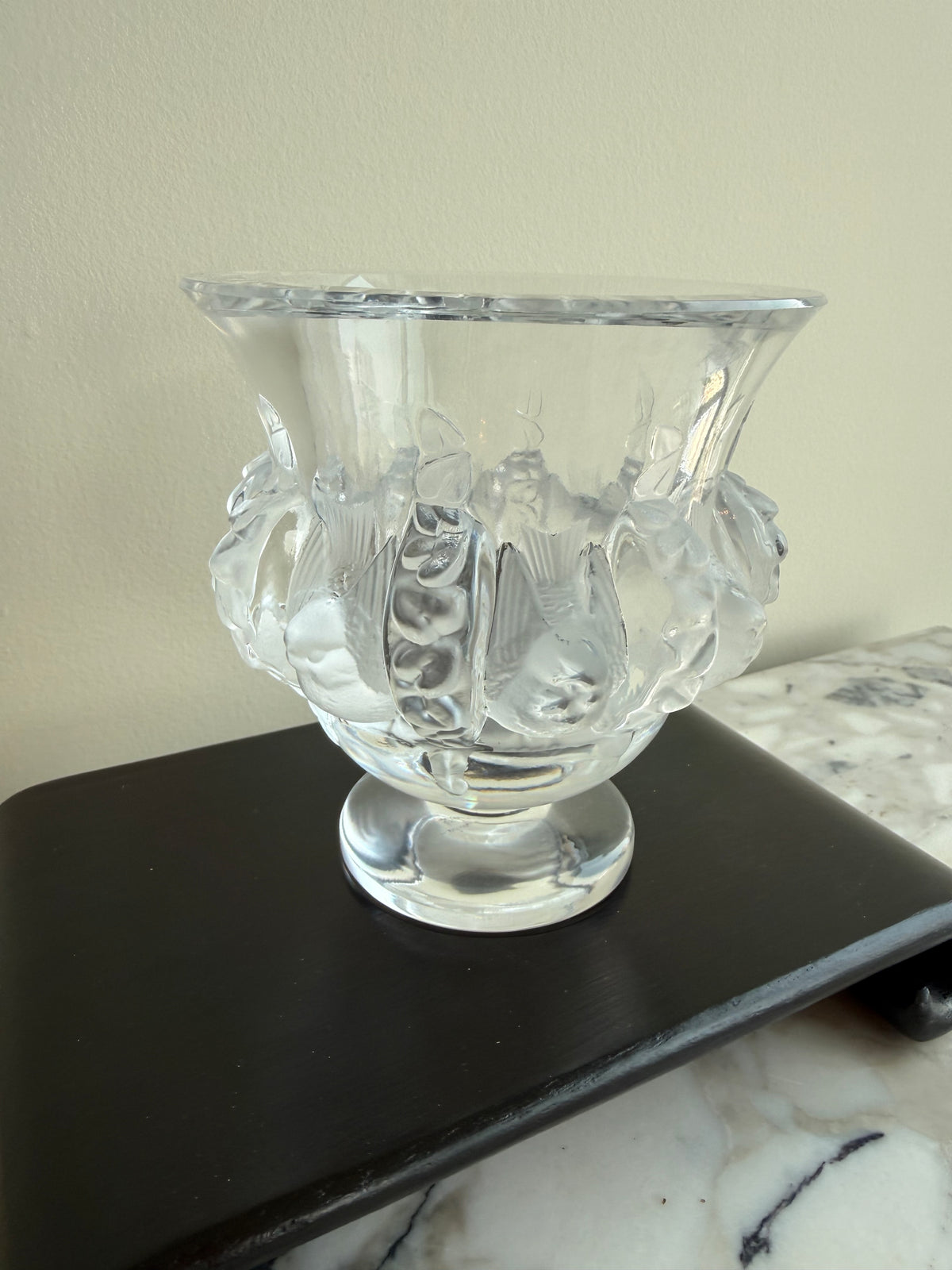 Lalique Crystal Dampierre Pedestal Vase- 4.75"