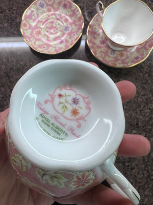 2 Royal Albert Vintage Florals Peach Cups & Saucers