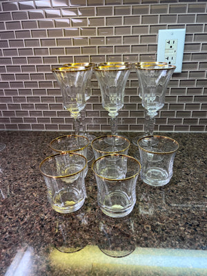Gold Rim Glasses; 6 Wine + 5 Goblets