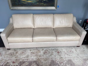 3-Seater Cream Leather and Fabric Sofa