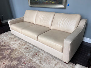 3-Seater Cream Leather and Fabric Sofa