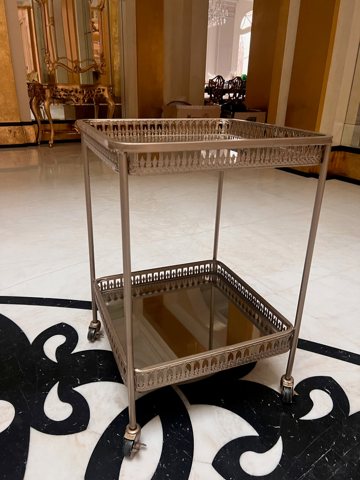 Silver/Gold 2-Tier Cart on Wheels