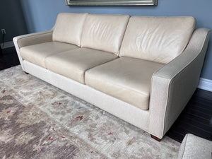 3-Seater Cream Leather and Fabric Sofa