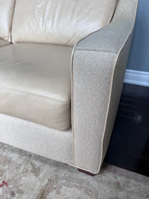 3-Seater Cream Leather and Fabric Sofa