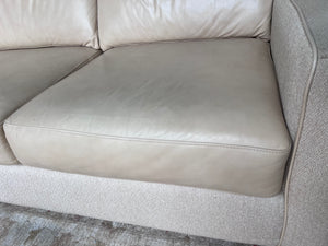 3-Seater Cream Leather and Fabric Sofa
