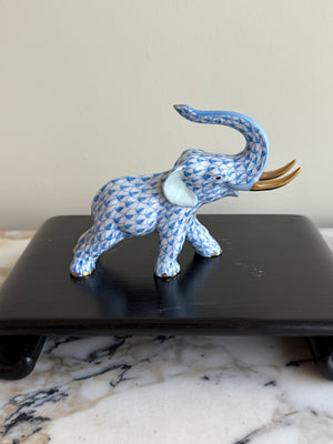Herend Blue Fishnet Elephant Porcelain Figurine- 3.5"h