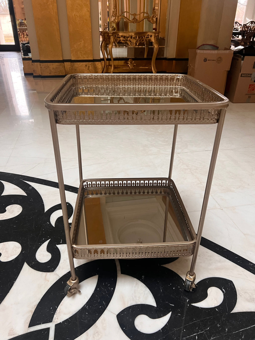 Silver/Gold 2-Tier Cart on Wheels