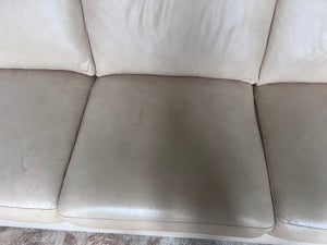3-Seater Cream Leather and Fabric Sofa