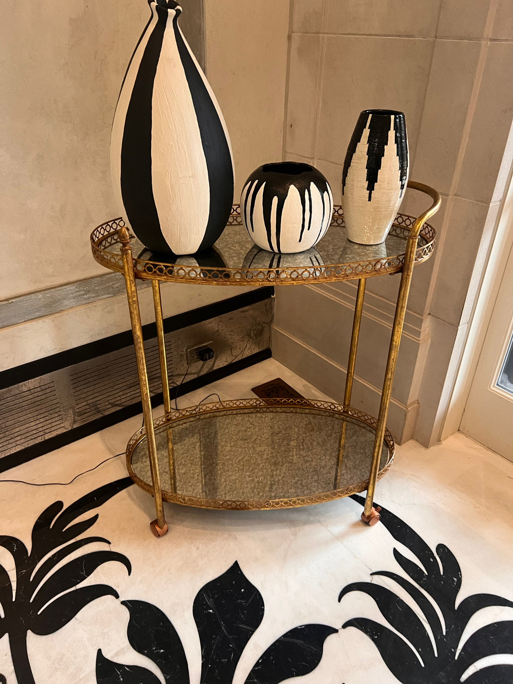 Gold 2-Tier Cart on Wheels